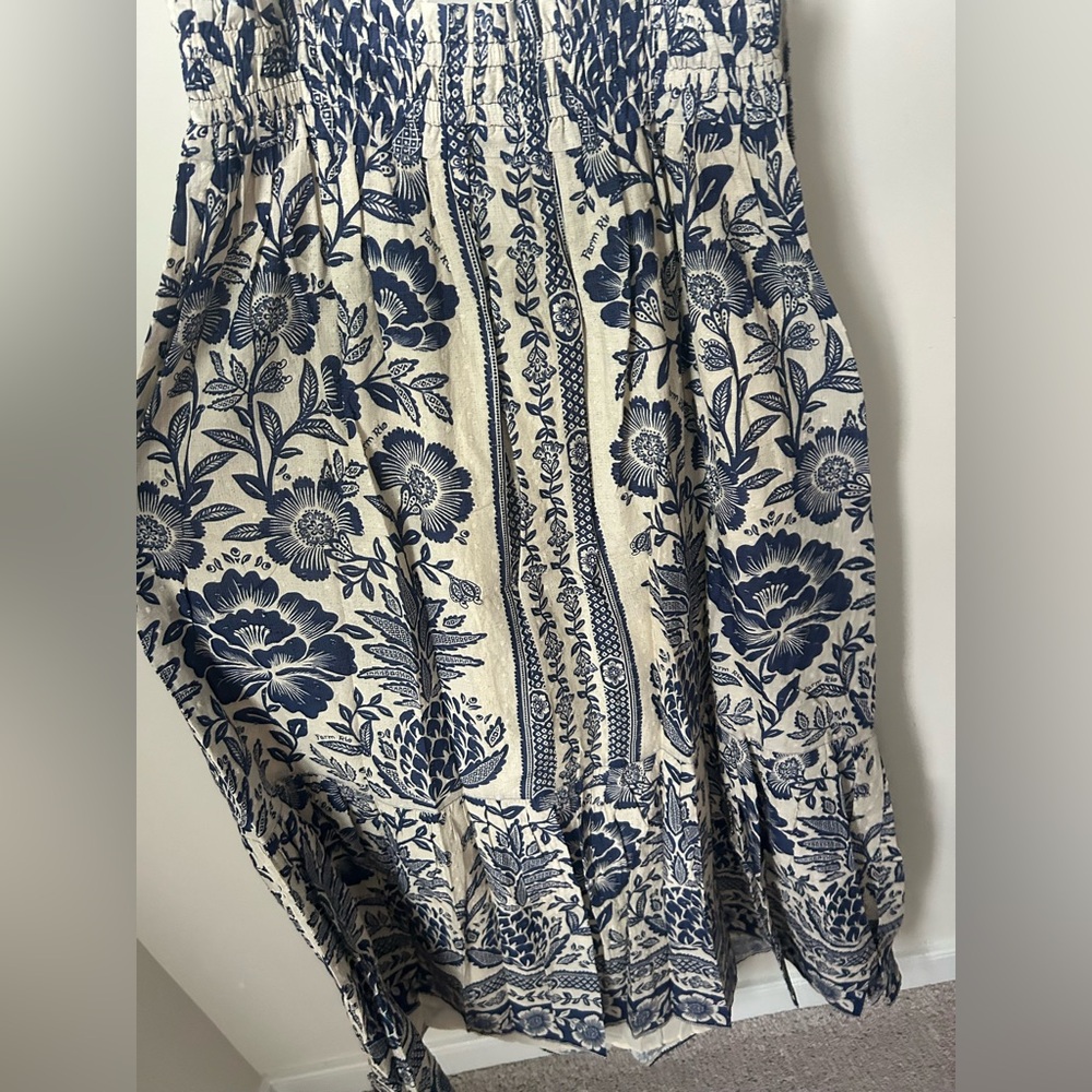 Blue Floral cream tie strap Beaded Midi dress - Picture 7 of 7